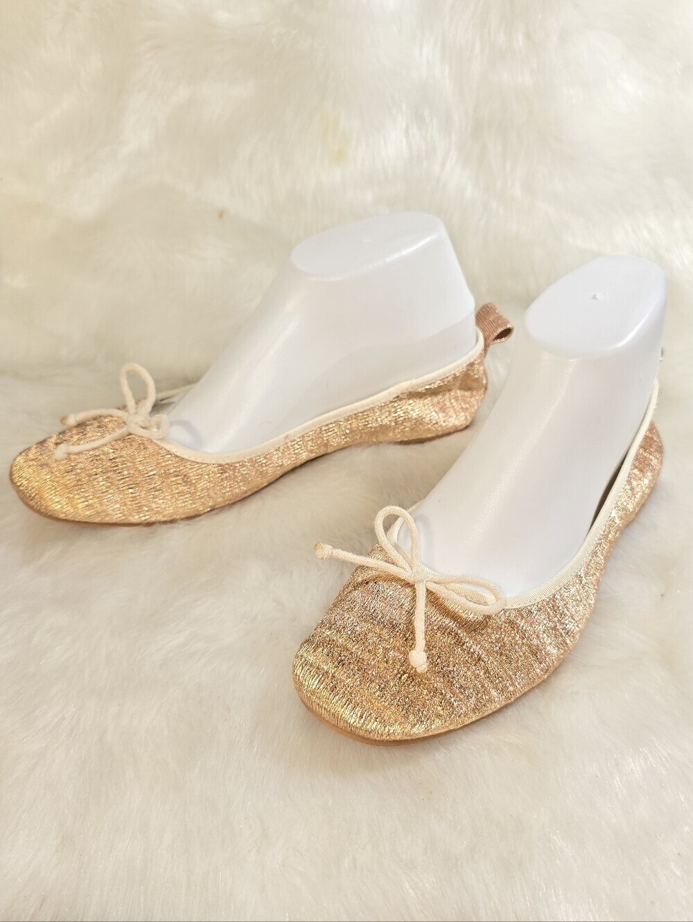 Zara Girls Shimmery Rose Gold Ballet Flats with Bow & Removable Ankle Ribbons - Picture 3 of 12